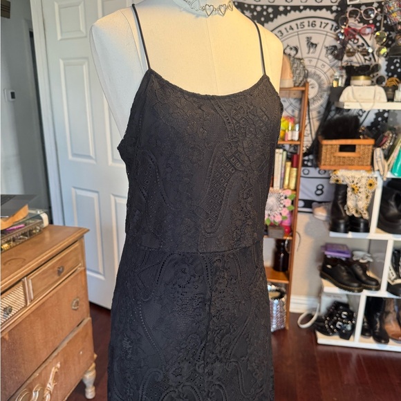 Fab’rik lace maxi dress mini slip underneath criss cross thin straps sexy slit - Picture 7 of 16